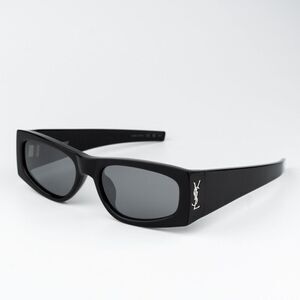 NEW Saint Laurent SLM140/F 002 Black Grey Mirror Rectangle Unisex Sunglasses